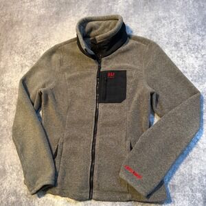 Y2K Abercrombie Fitch Womens Fleece Jacket Zip Up Gray Logo‎ Pocket Size L